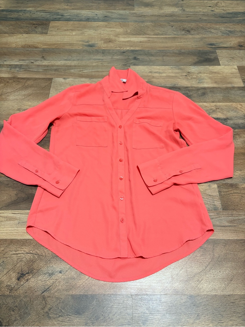 Express Coral Button-Front Long Sleeve Shirt